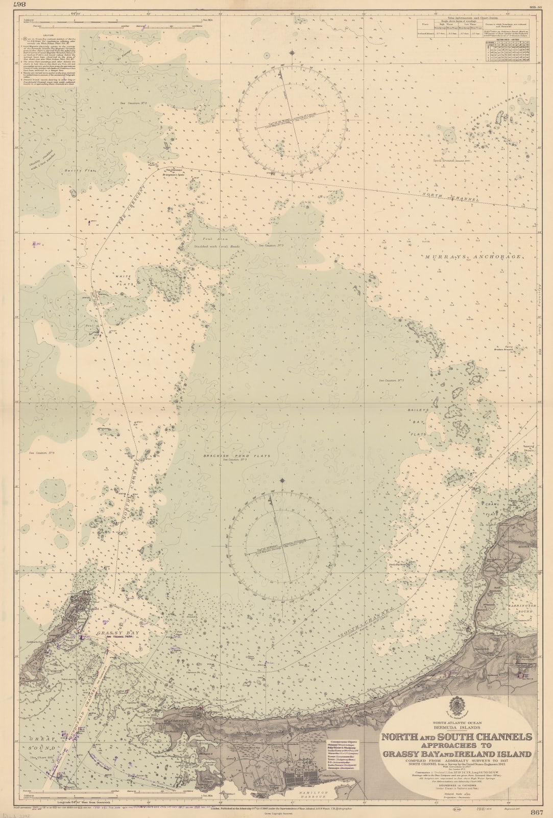British Admiralty, North and South Channels, Approaches to Grassy Bay and Ireland Island, 1958