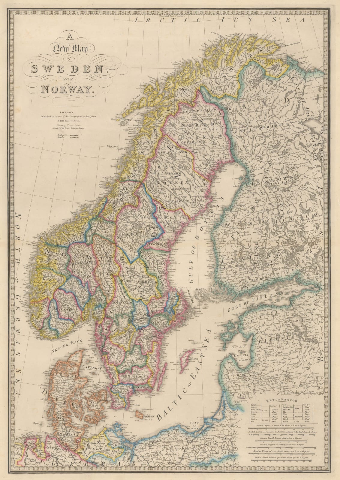 James Wyld, A New Map of Sweden and Norway, 1840