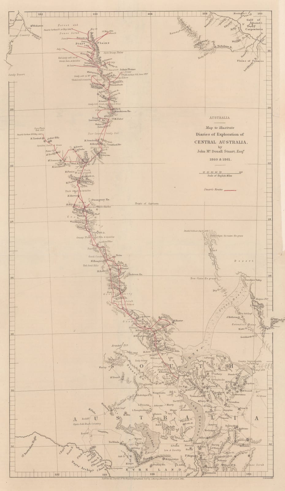 Royal Geographical Society (RGS), John McDouall Stuart's fourth and fifth expeditions into Central Australia, 1861