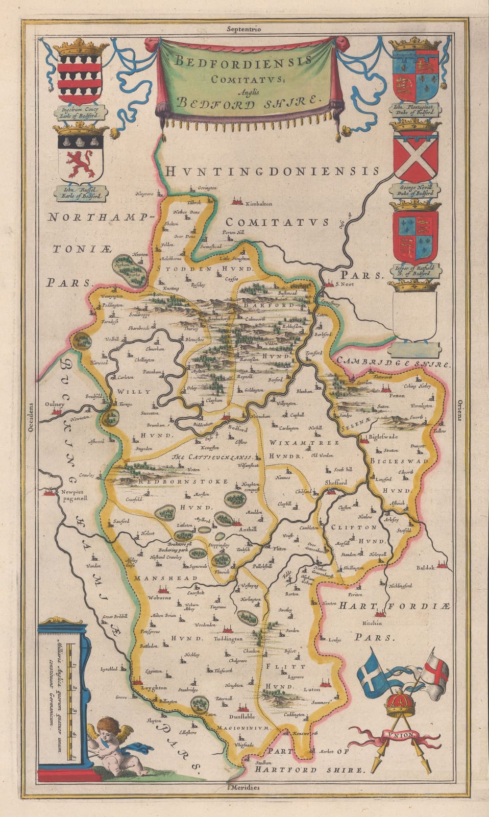 Jan Blaeu, Bedfordiensis Comitatus, Anglis Bedfordshire, 1650 c.