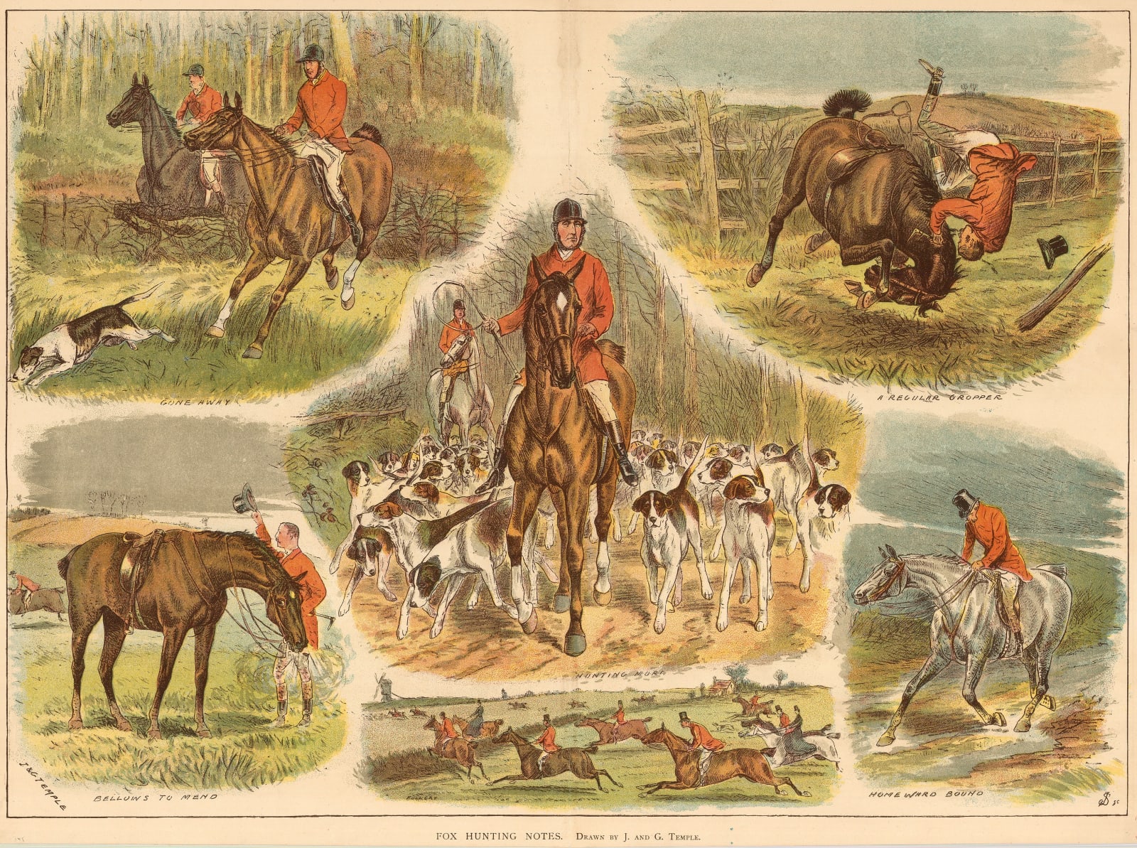 J & C Temple, Fox Hunting - Six sketches, 1880 c.