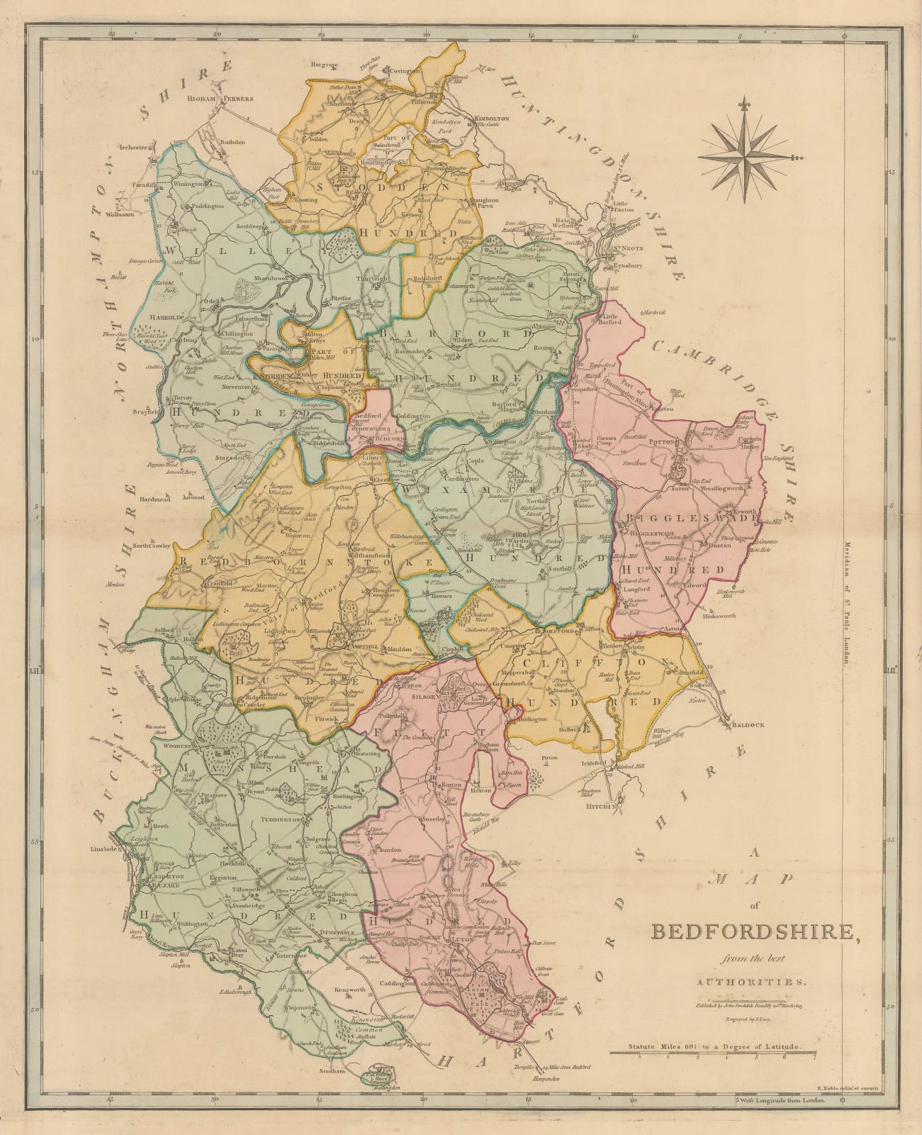 John Cary, Map of Bedfordshire from the Best Authorities, 1805