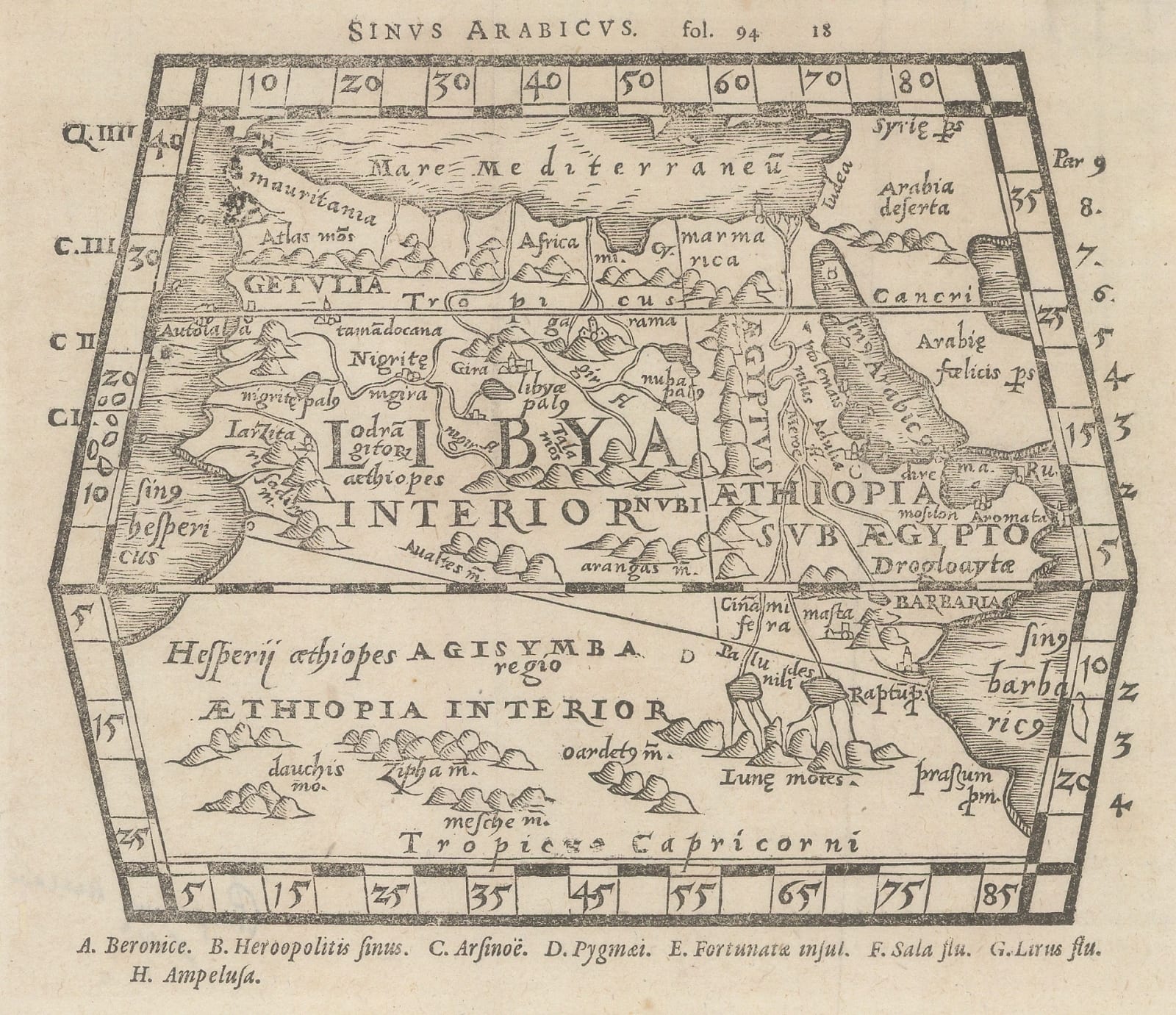 Heinrich Petri, Ptolemaic Map of Africa, 1564 c.