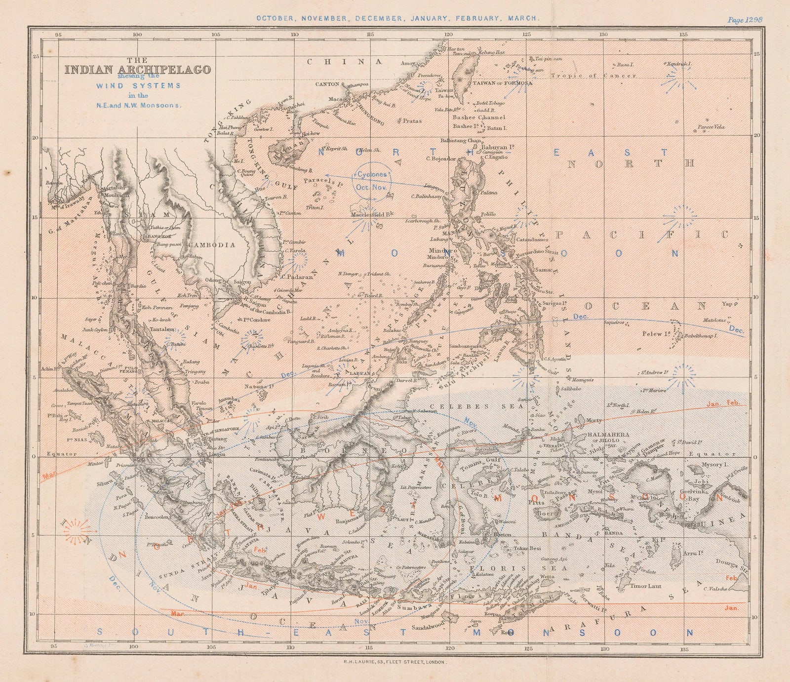 Richard Holmes Laurie, Chart of the trade winds and monsoons, South East Asia, 1889