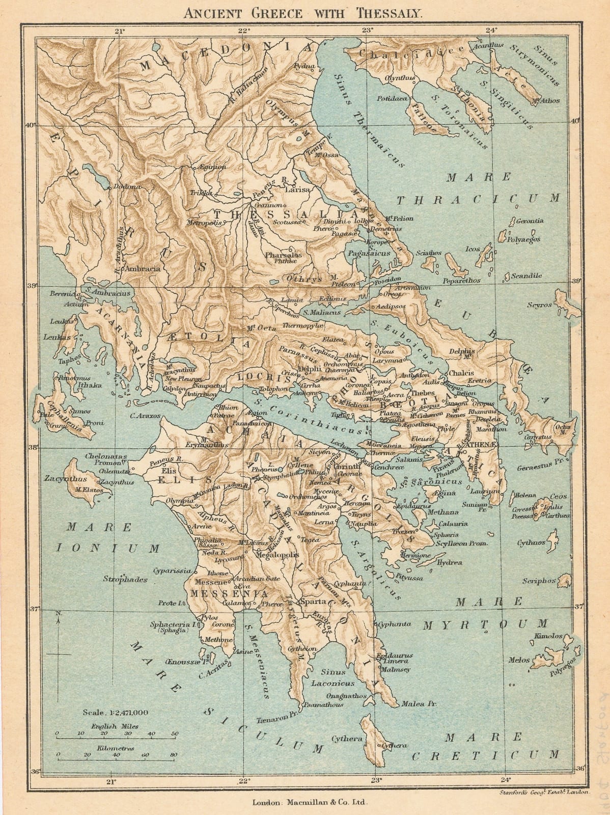 Edward Stanford, Ancient Greece with Thessaly, 1904