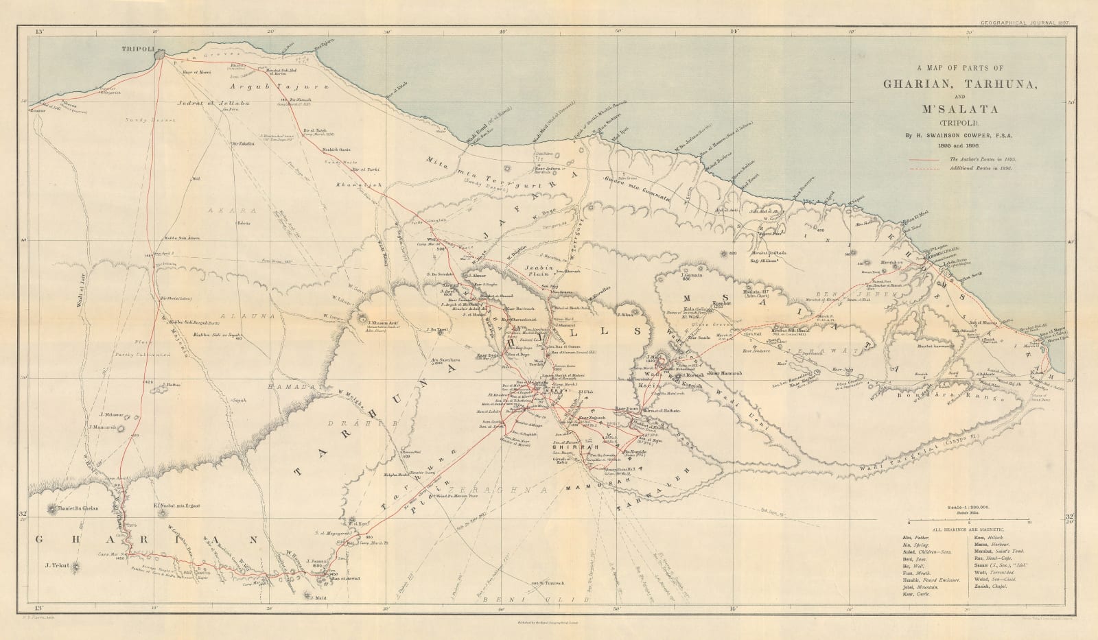 Royal Geographical Society (RGS), A Map of parts of Gharian, Tarhuna, and M'Salata (Tripoli), 1897