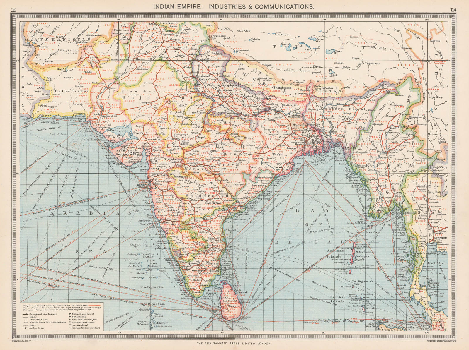 George Philip & Son Ltd., Indian Empire: Industries and Communications, 1910 c.