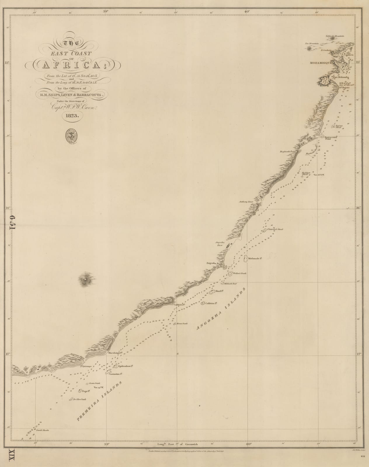 British Admiralty, Sea Chart of the coast of Mozambique, 1828