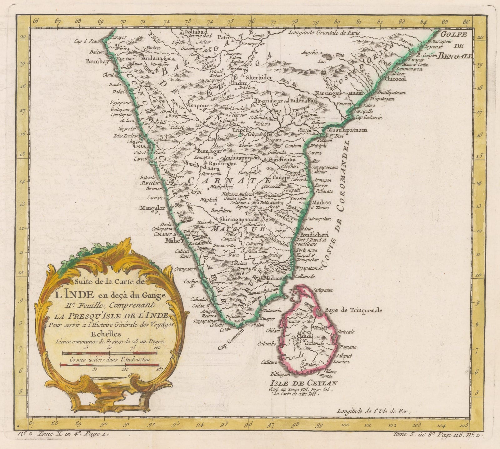 Jacques-Nicolas Bellin, Southern India & Sri Lanka, 1750 c.