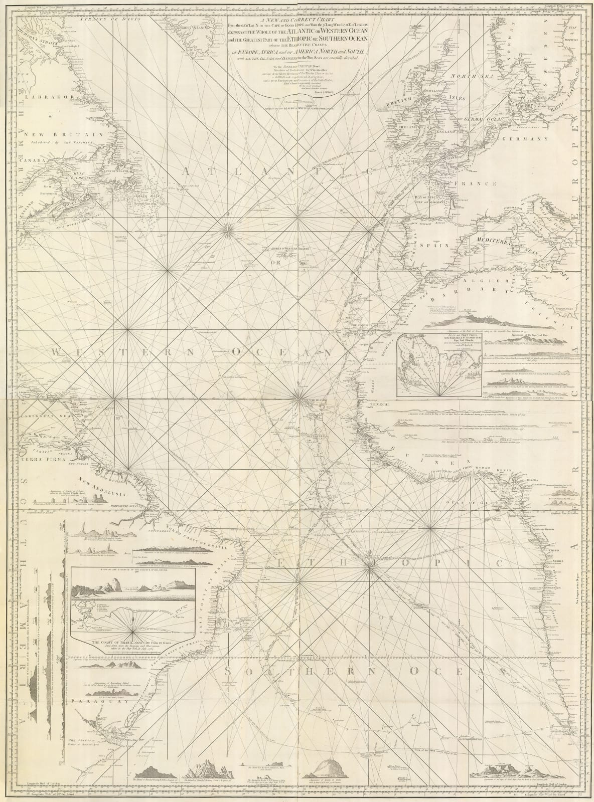 Laurie & Whittle, Extraordinary chart of the Atlantic Ocean, 1802