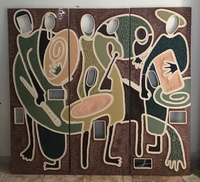 Usen Obot, Defence (Triptych), 2024