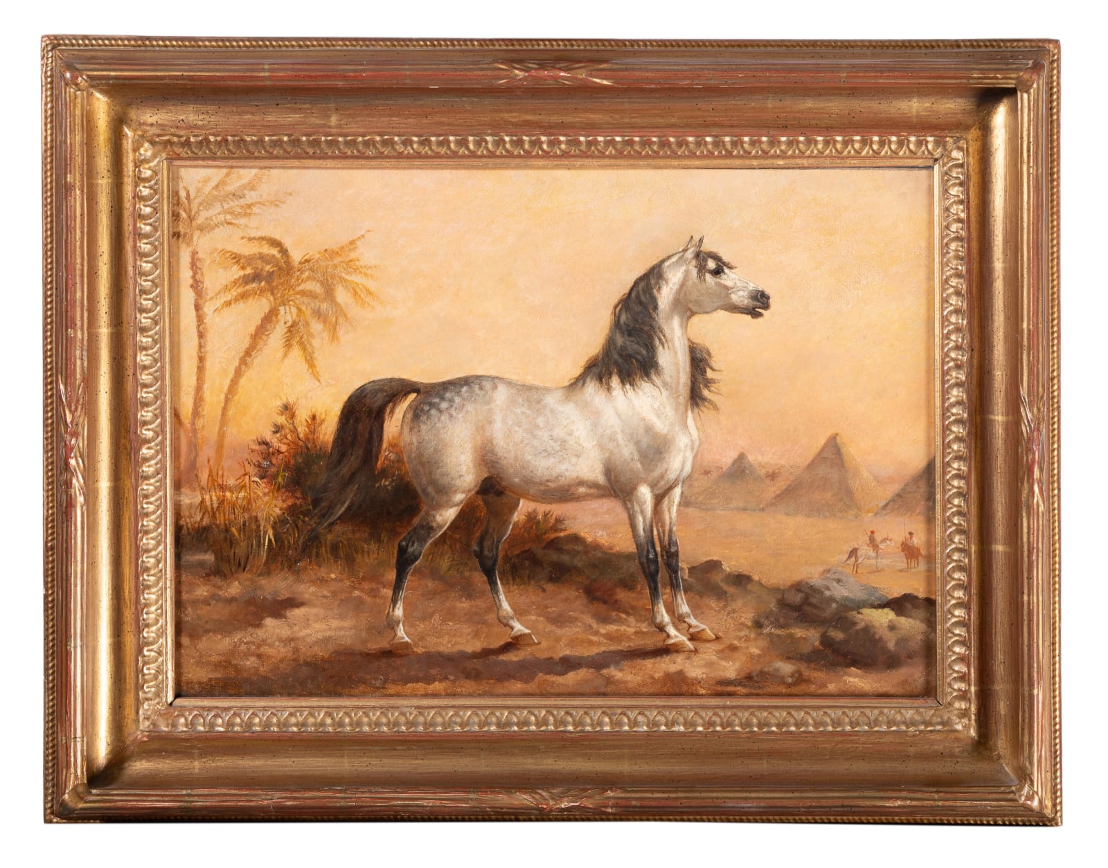Circle of George Henry Laporte, An Arabian stallion, in a landscape, with pyramids and riders beyond
