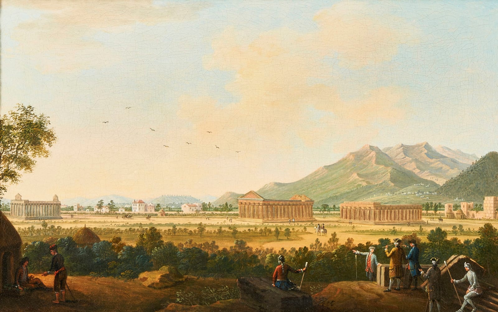 Pietro Antoniani (Milan circa 1740-1805), A view of Paesteum with Grand Tourists in the foreground