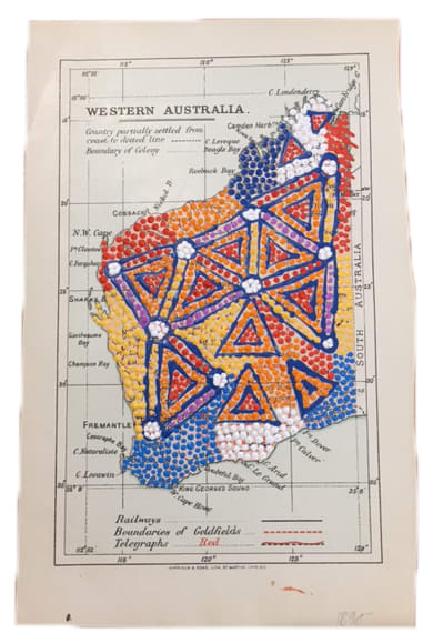 Patrick Waterhouse, Map showing Railway Lines, Boundaries of Goldfields and Telegraphs. Revised with Valerie Napanangka Marshall., 2014 - 2018