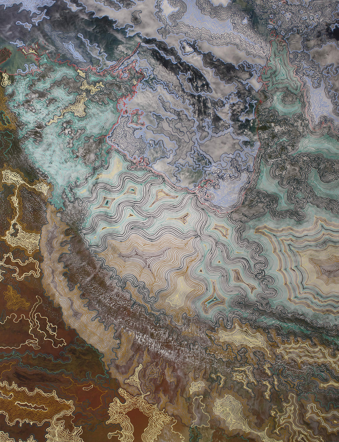 Patrick Waterhouse, Satellite Image of Tropical Cyclone Paul Hitting Northern Territory in 2010 / Restricted with Athena Nangala Granites, 2014-2018