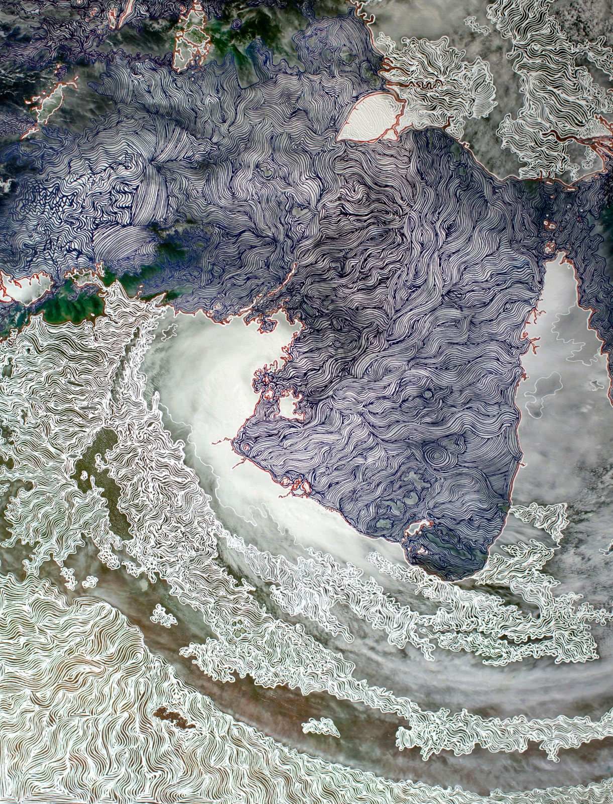 Patrick Waterhouse, Satellite Image of Tropical Cyclone Paul Hitting Northern Territory in 2010 (Two) / Restricted with Athena Nangala Granites, 2016 - 2017