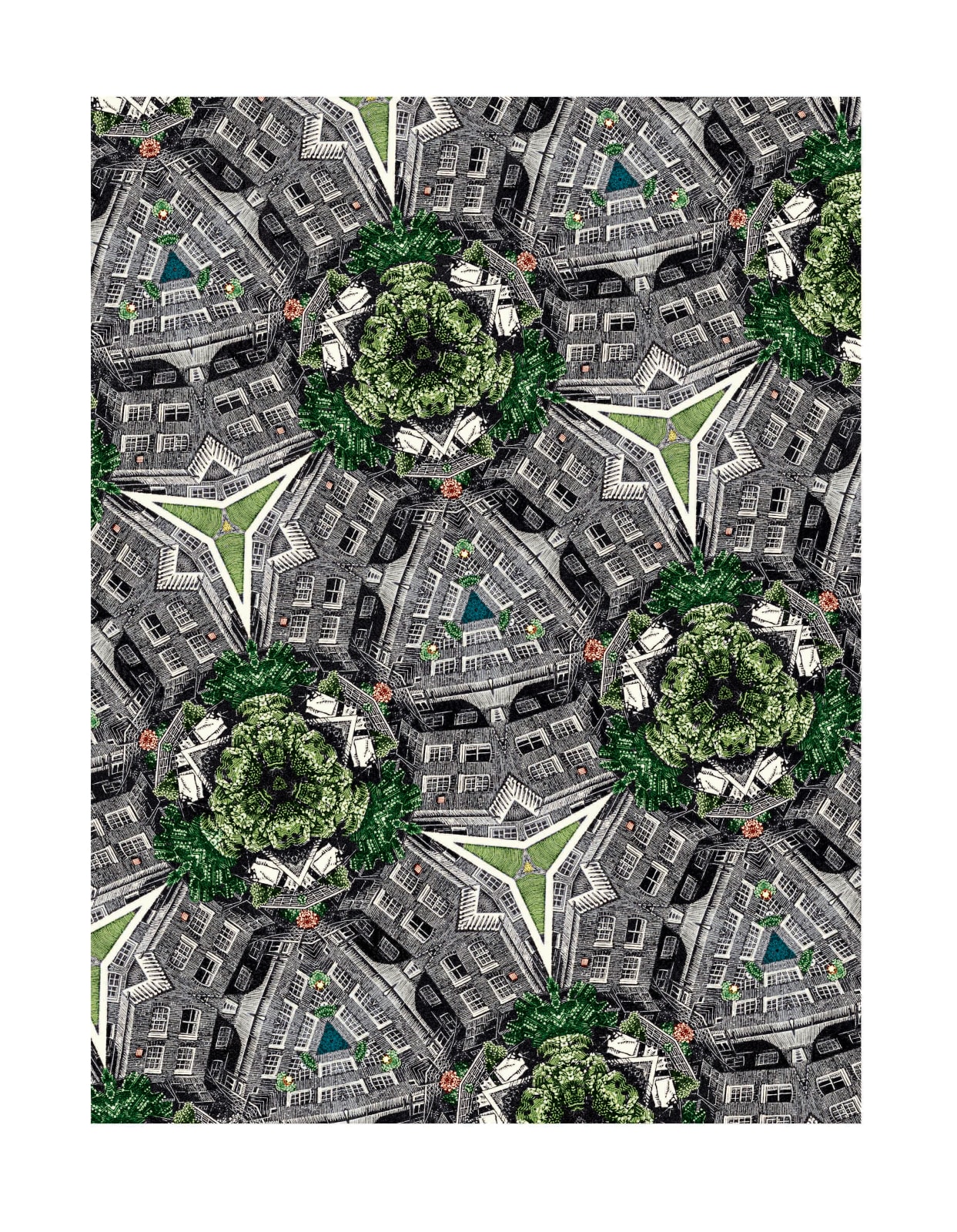 Anne Desmet RA., London Gardens Kaleidoscope I, print