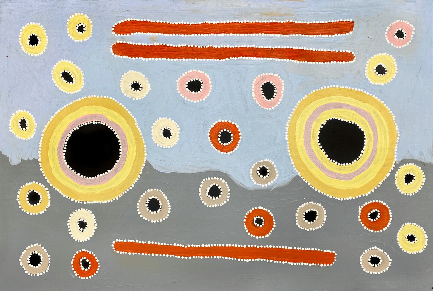My Grandmother's Country by Sharon Porter Napangardi, 2024, acrylic on Belgian linen, 60 x 90 cm