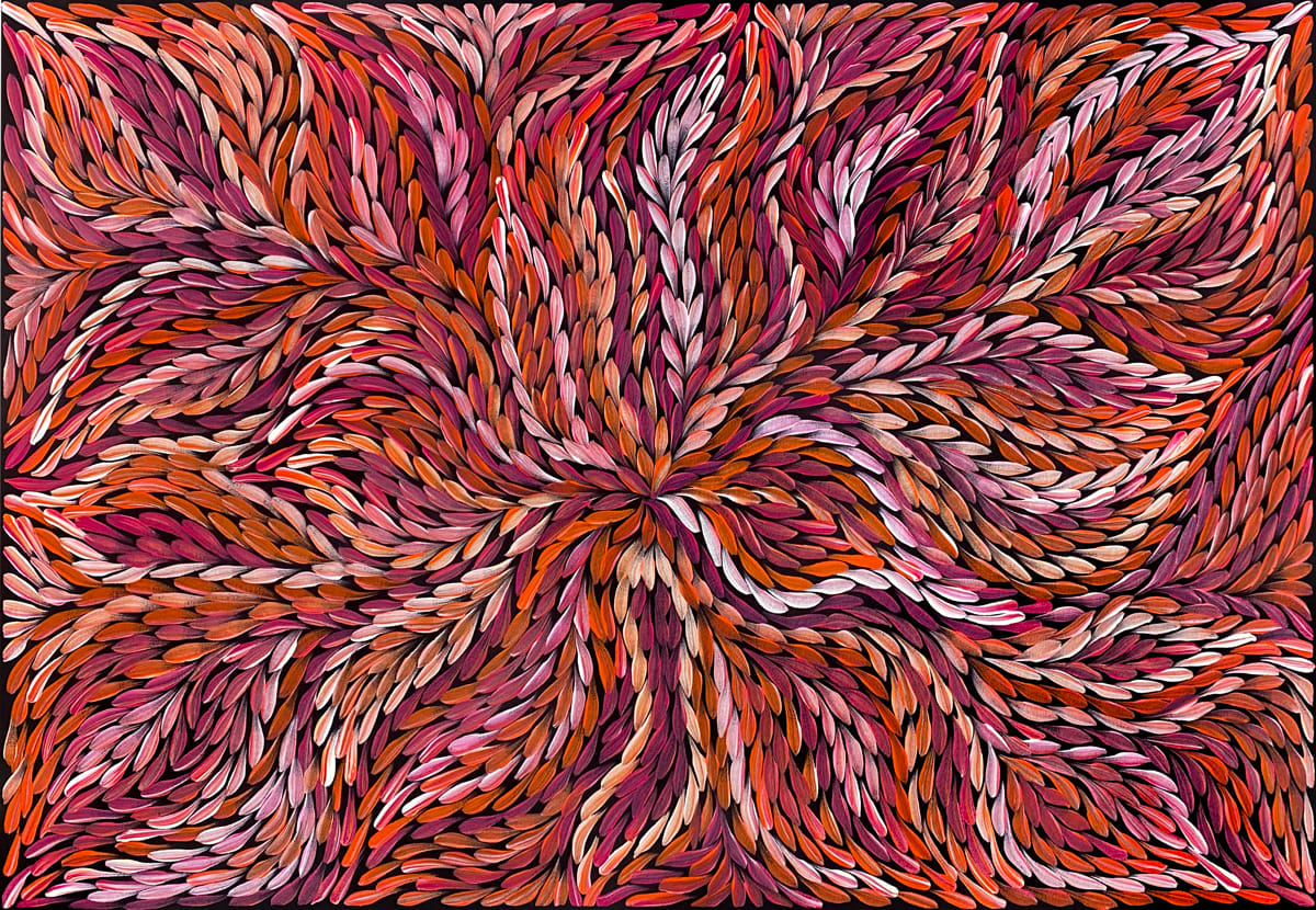 Bush Medicine Leaves by Rosemary Pitjara, 2024, acrylic on canvas, 60 x 90 cm