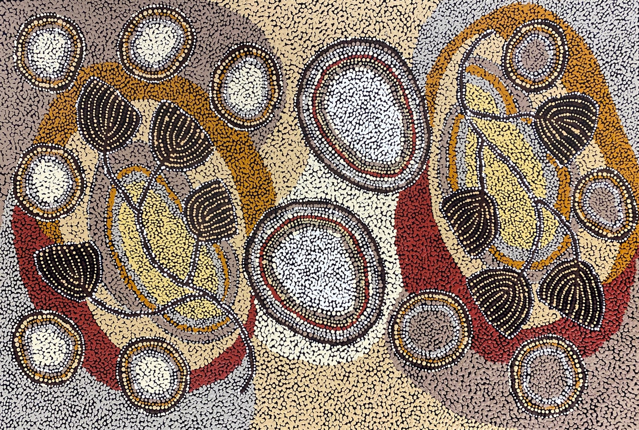 Wangunu (Bush Damper Seed) and Kungka Kutjara (Two Women) by Alison Munti Riley