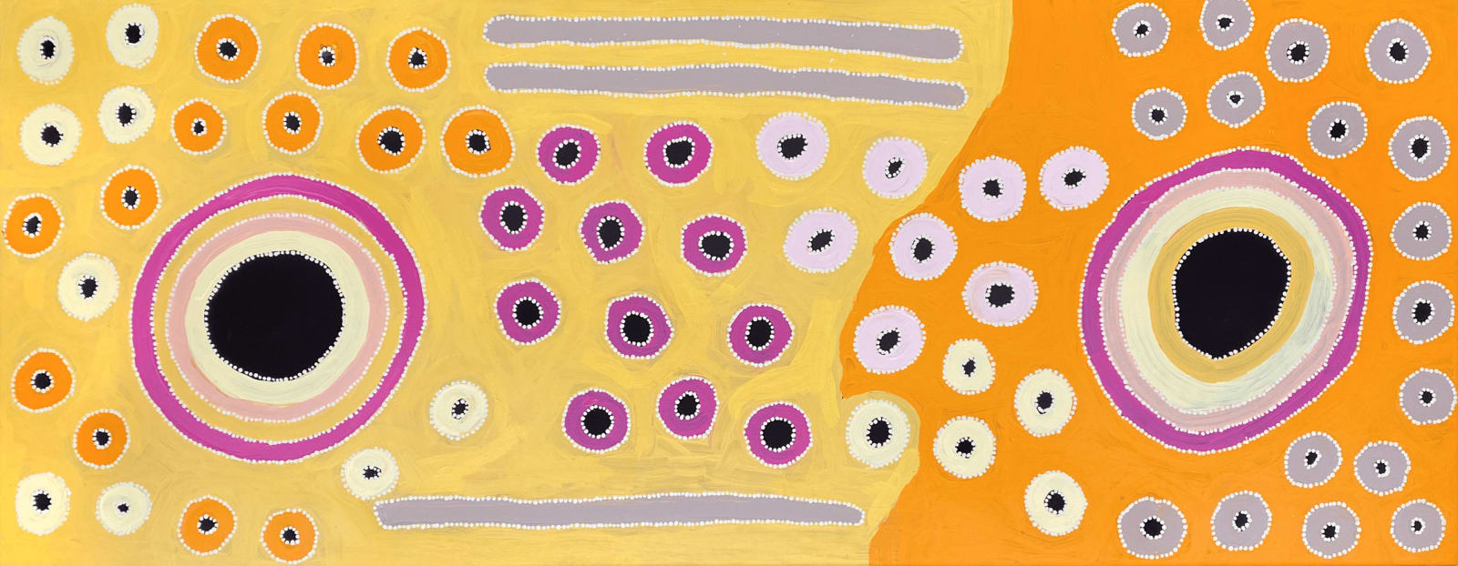 My Grandmother's Country by Sharon Porter Napangardi, 2024, acrylic on Belgian linen, 68 x 176 cm