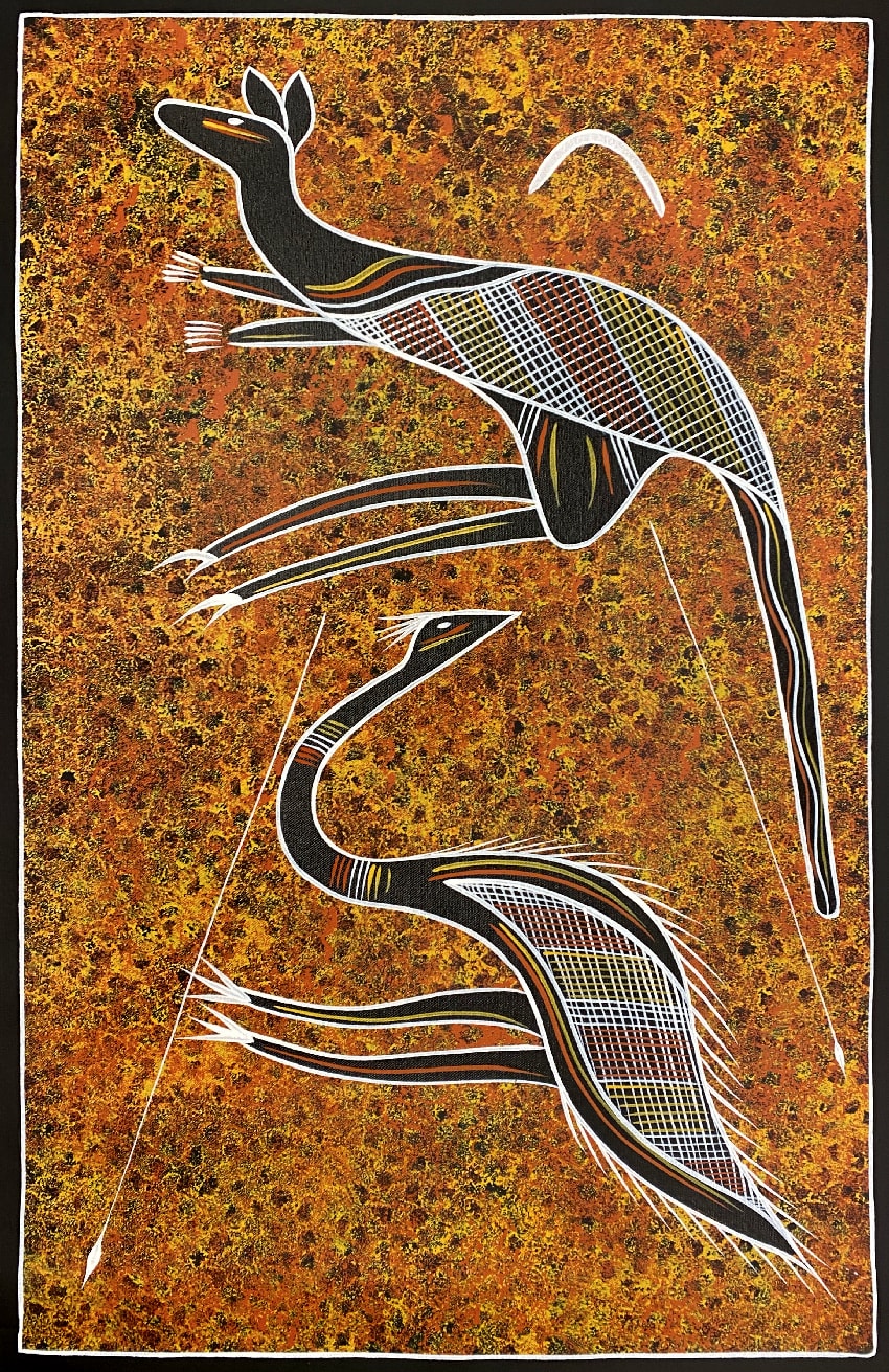 Bush Tucker Emu and Kangaroo by Reg Pengarte