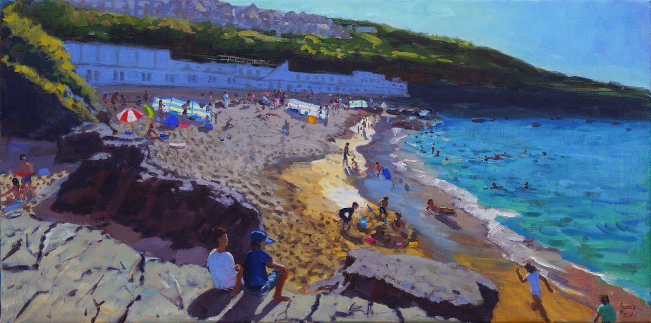 Andrew Macara RBA NEAC, Sitting on the Rocks, Porthmeor Beach, St Ives