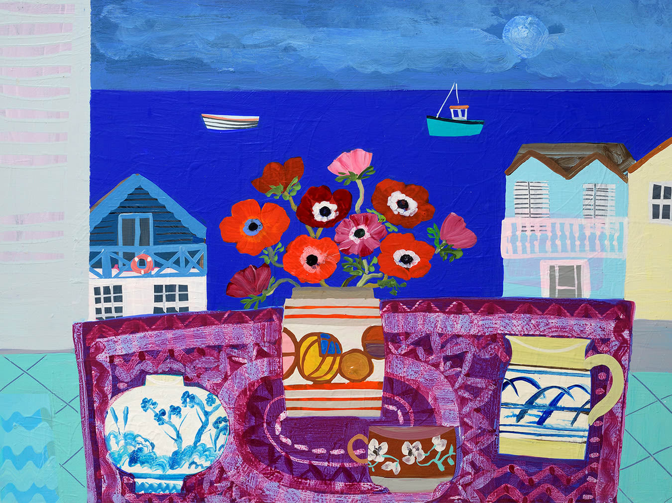 Emma Williams, Red Anemones in Clarice Cliff pot. Aldeburgh , 2022