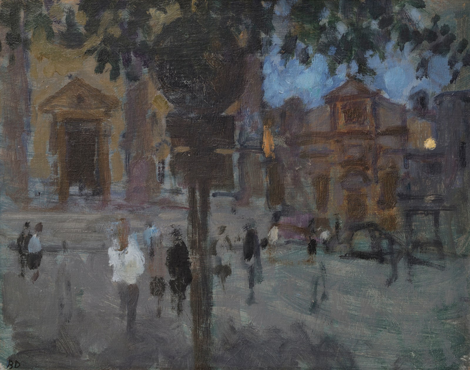 Bernard Dunstan RA, Sinalunga, Evening, (Piazza Giuseppe Garibaldi), 3/75
