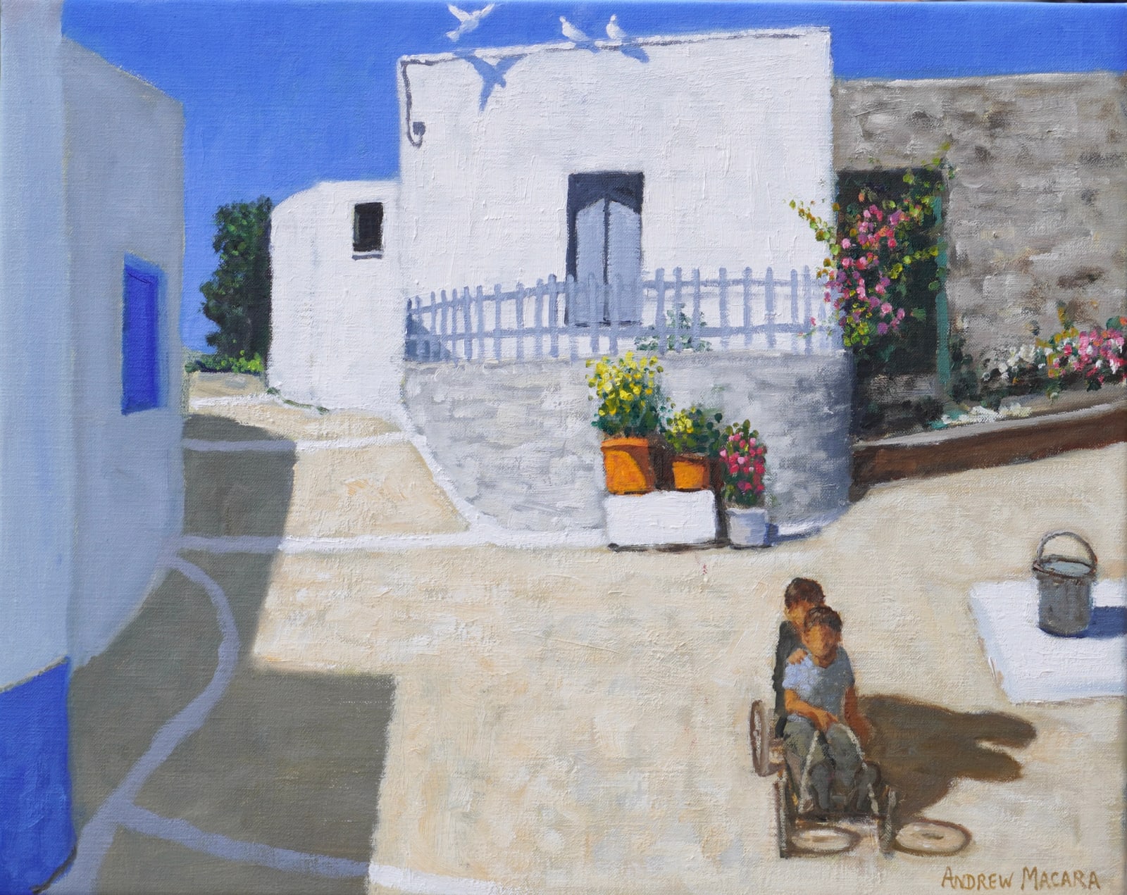 Andrew Macara RBA NEAC, Boys on a Trolley, Kefalonia, Greek Islands