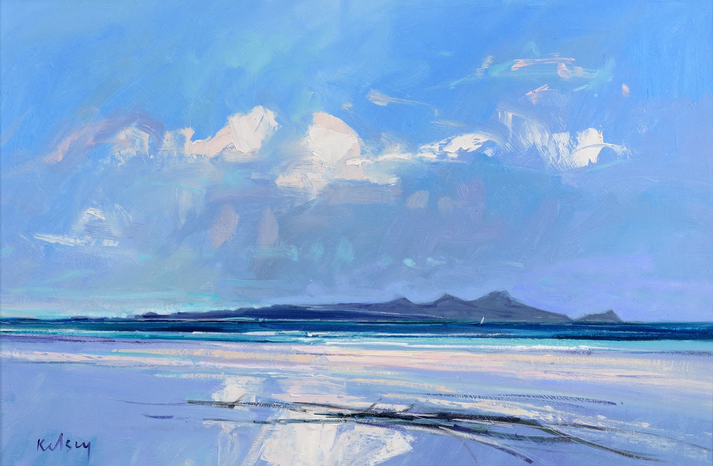 Robert Kelsey DA MUniv PAI FRSA, View to Arran with Driftwood