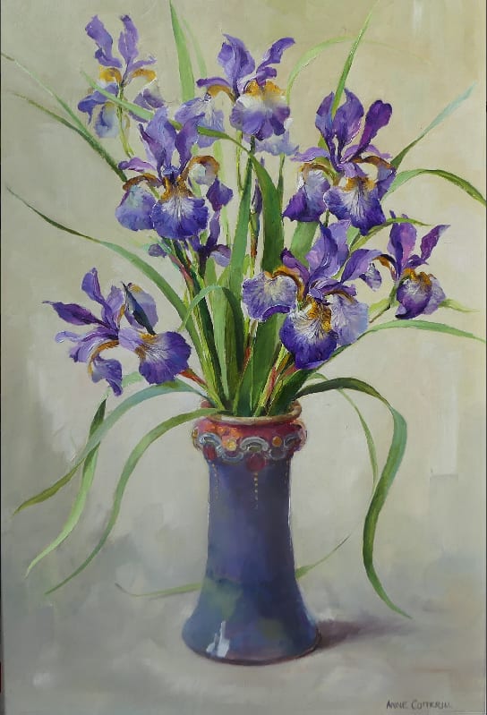 Anne Cotterill, Irises in a Royal Doulton vase