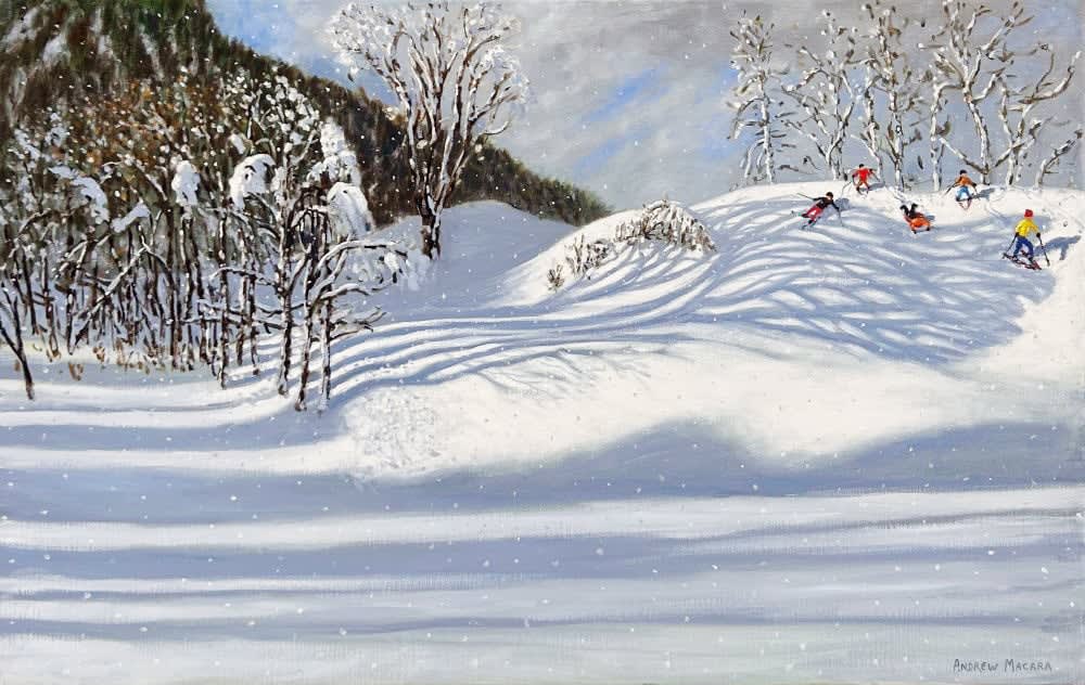 Andrew Macara RBA NEAC, Tree Shadows and Skiers, Tignes, France