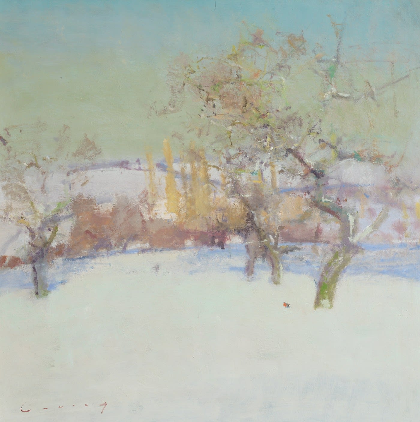 Fred Cuming RA, Winter Landscape with Robin