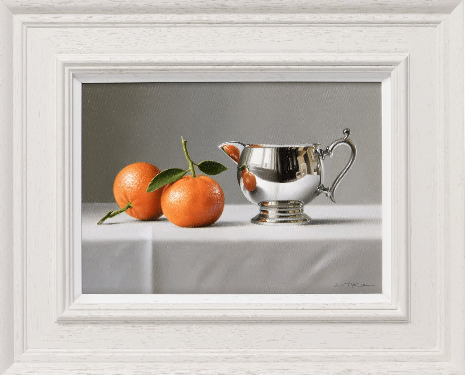 Lucy McKie ROI, Two Clementines with Silver Jug