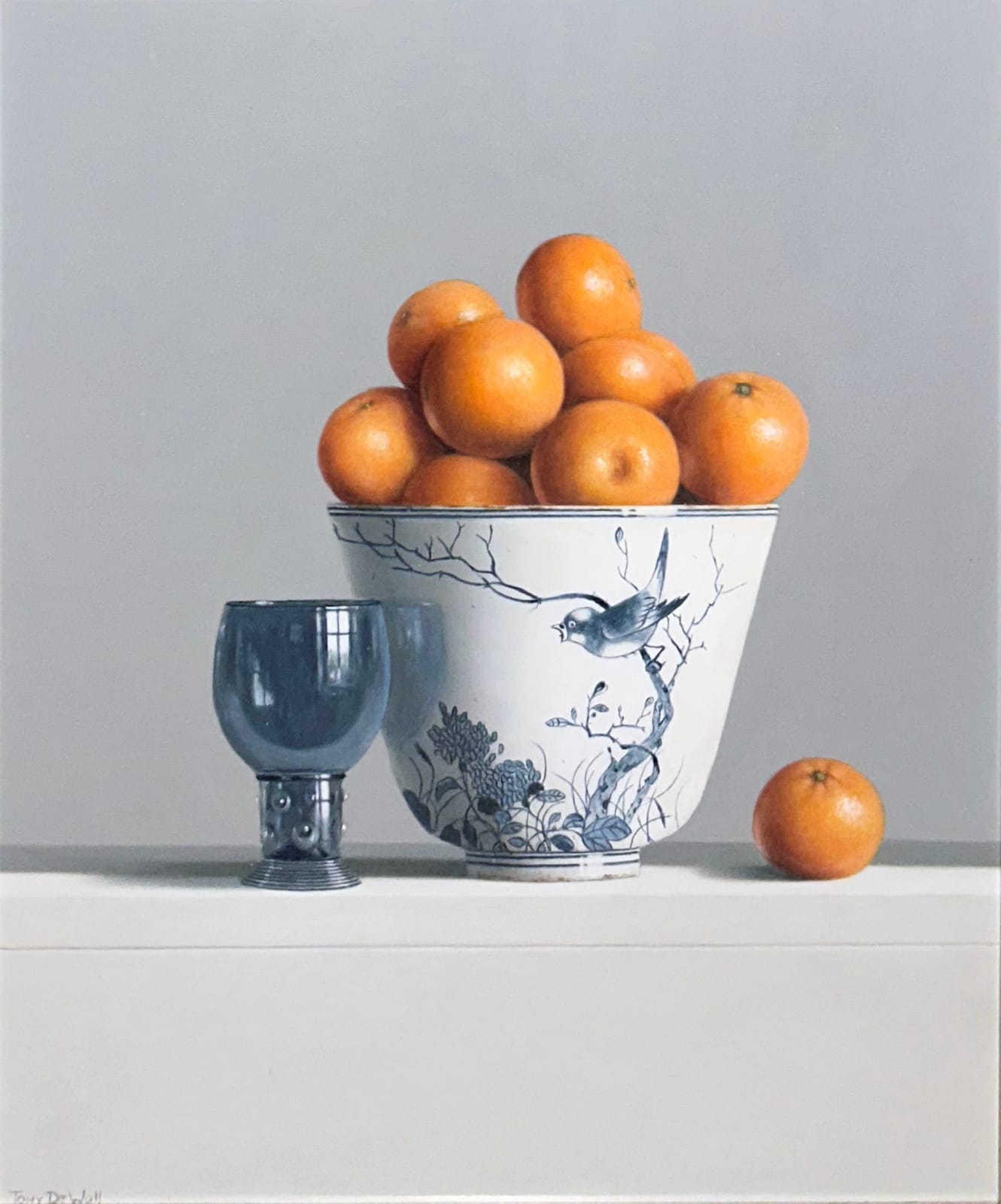 Tony de Wolf, Blue Bowl with Oranges, Blue Wine Glass and White Plate