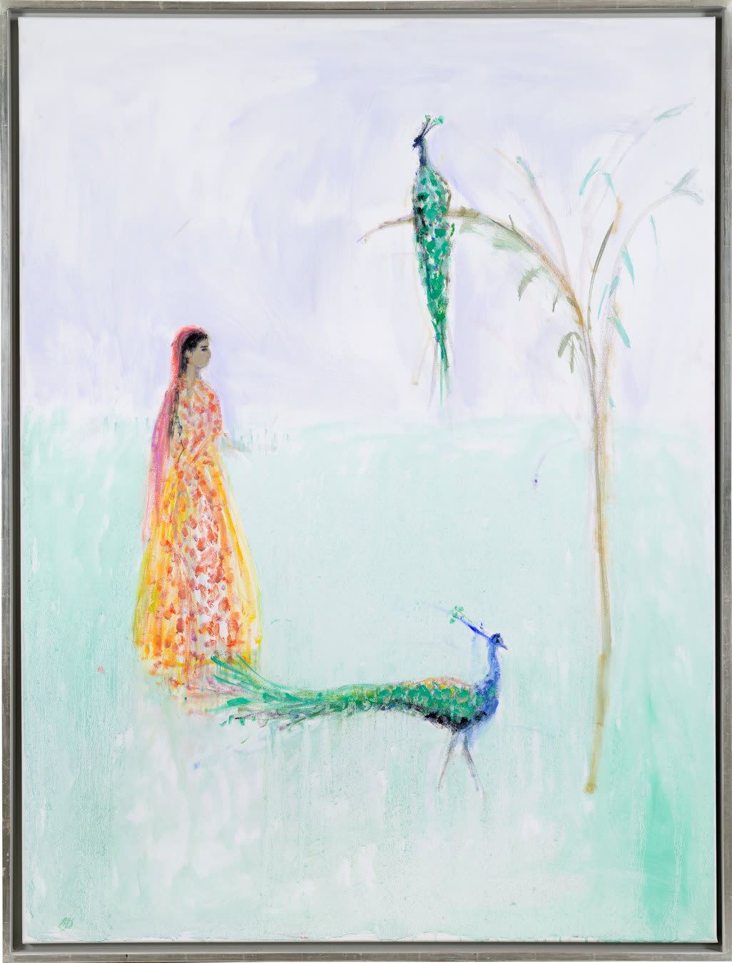 Ann Shrager NEAC, Lady in Yellow and Orange Sari with Peacocks