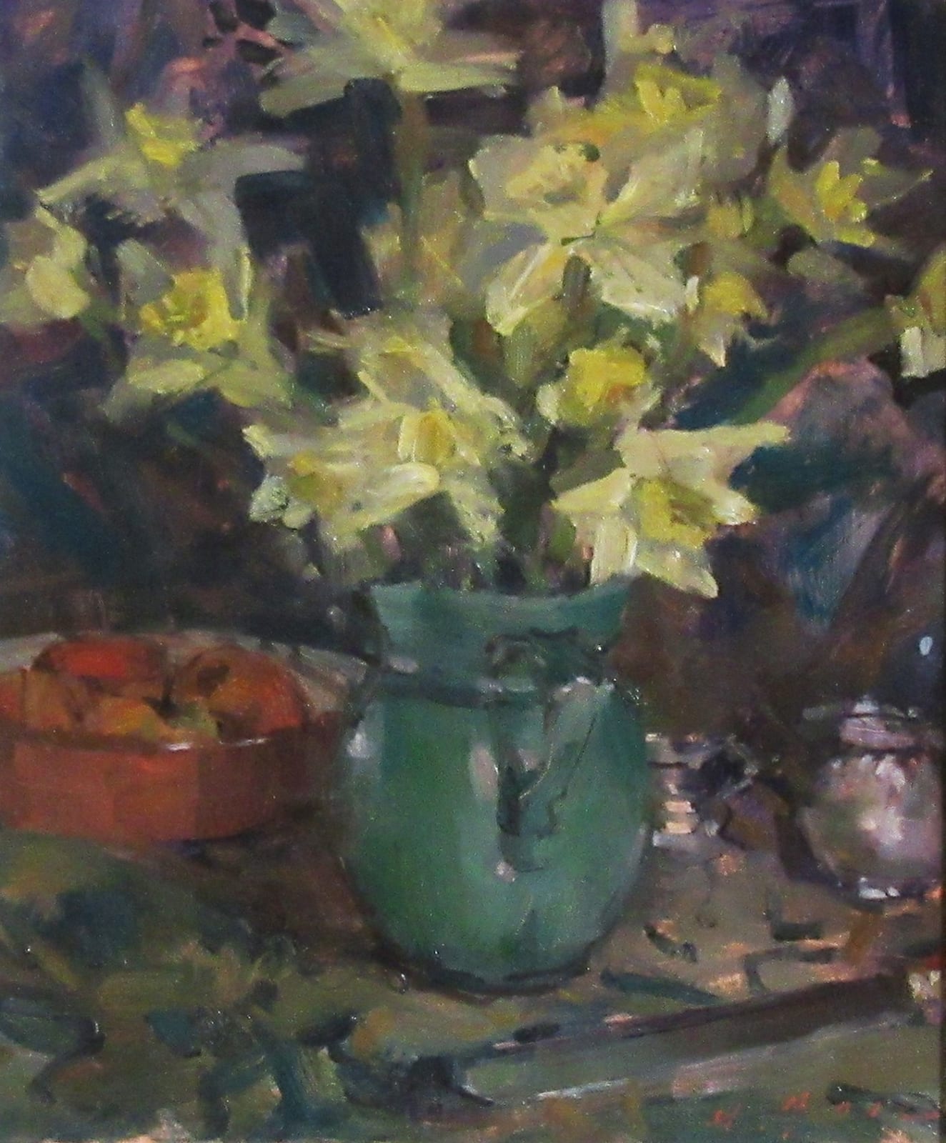 Maria Rose AROI, Daffodils and Green Vase