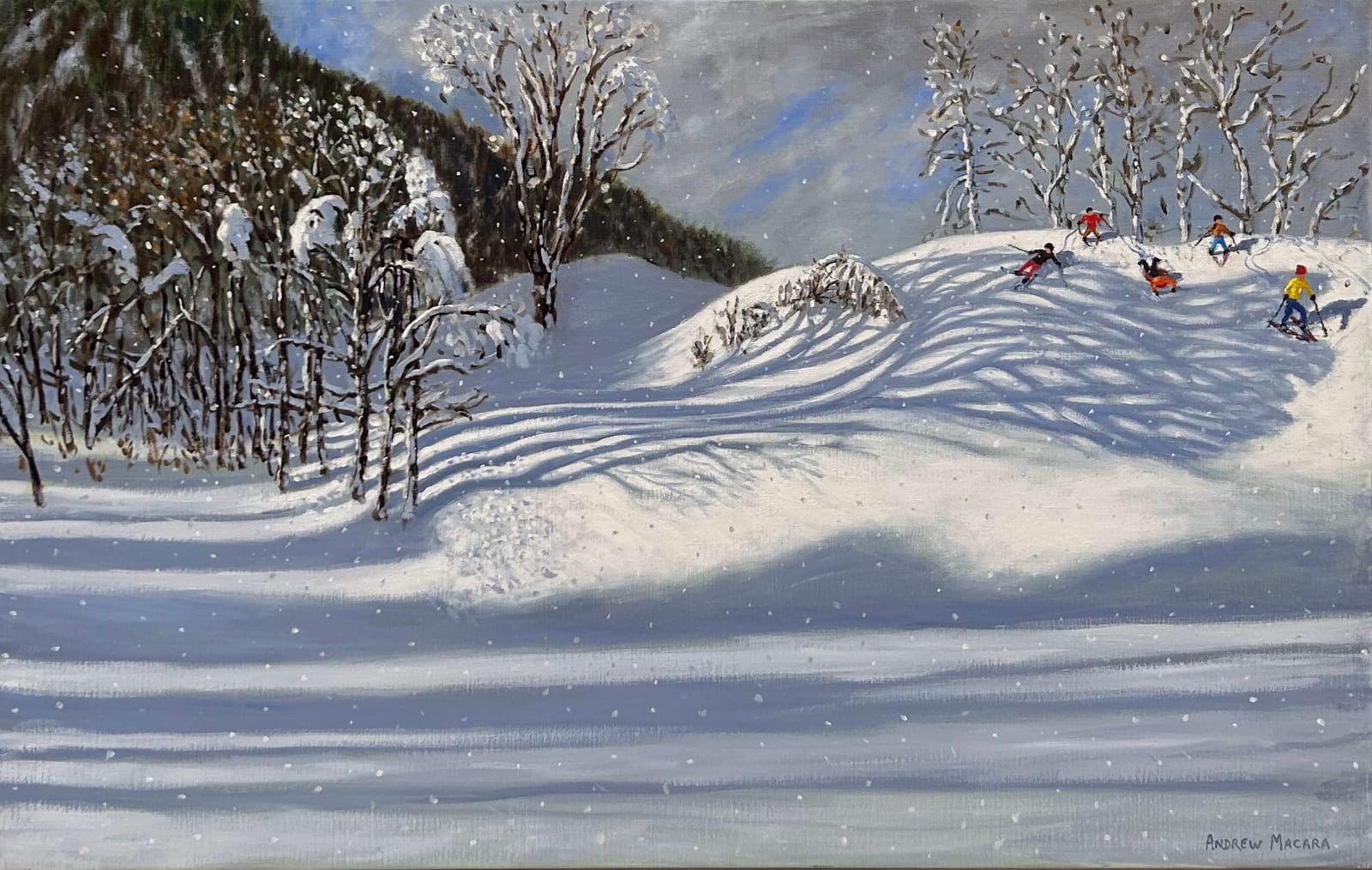 Andrew Macara RBA NEAC, Tree Shadows and Skiers, Tignes, France