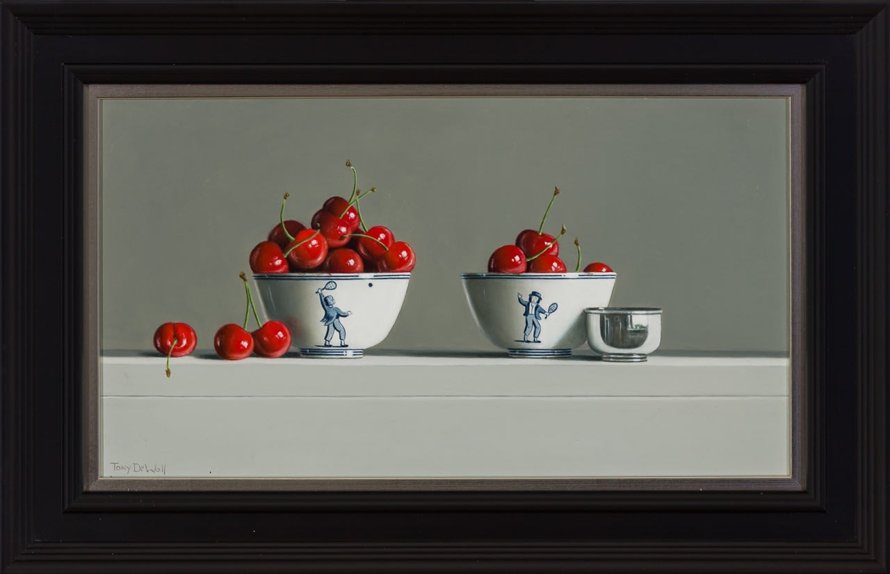 Tony de Wolf, Two Bowls and Silver with Cherries