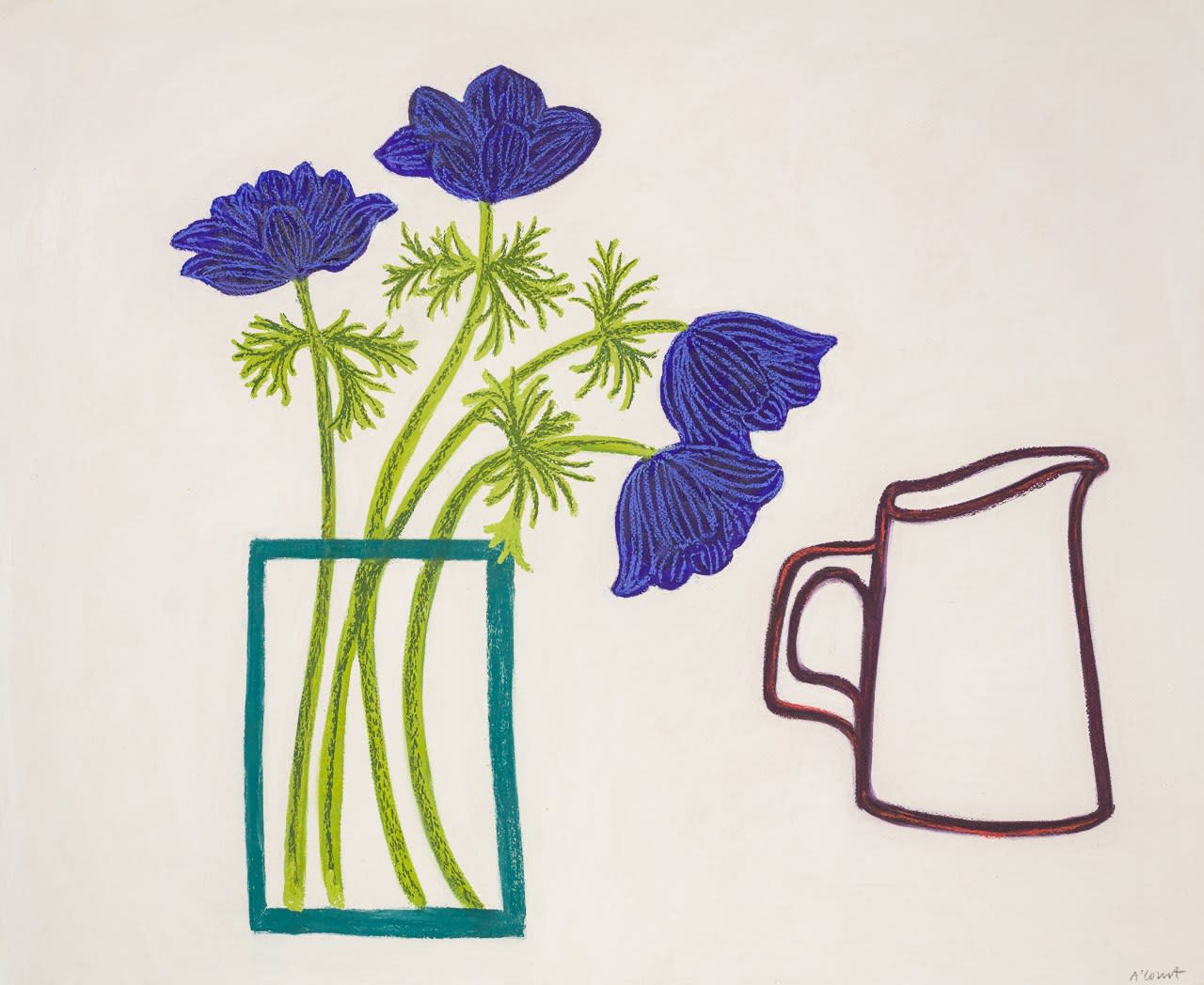 Angela A'Court PS, Four Anemones and a Jug