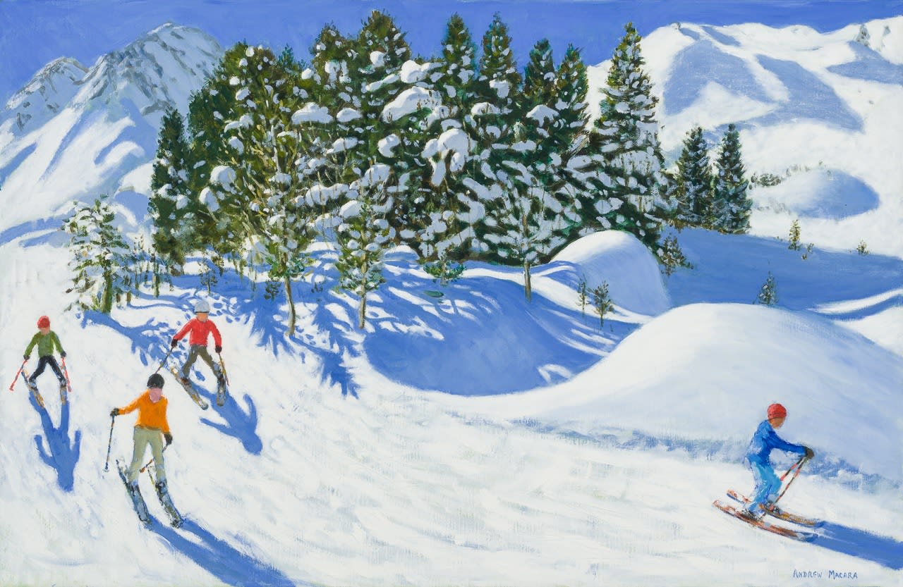 Andrew Macara RBA NEAC, Four Alpine Skiers, Tignes, France