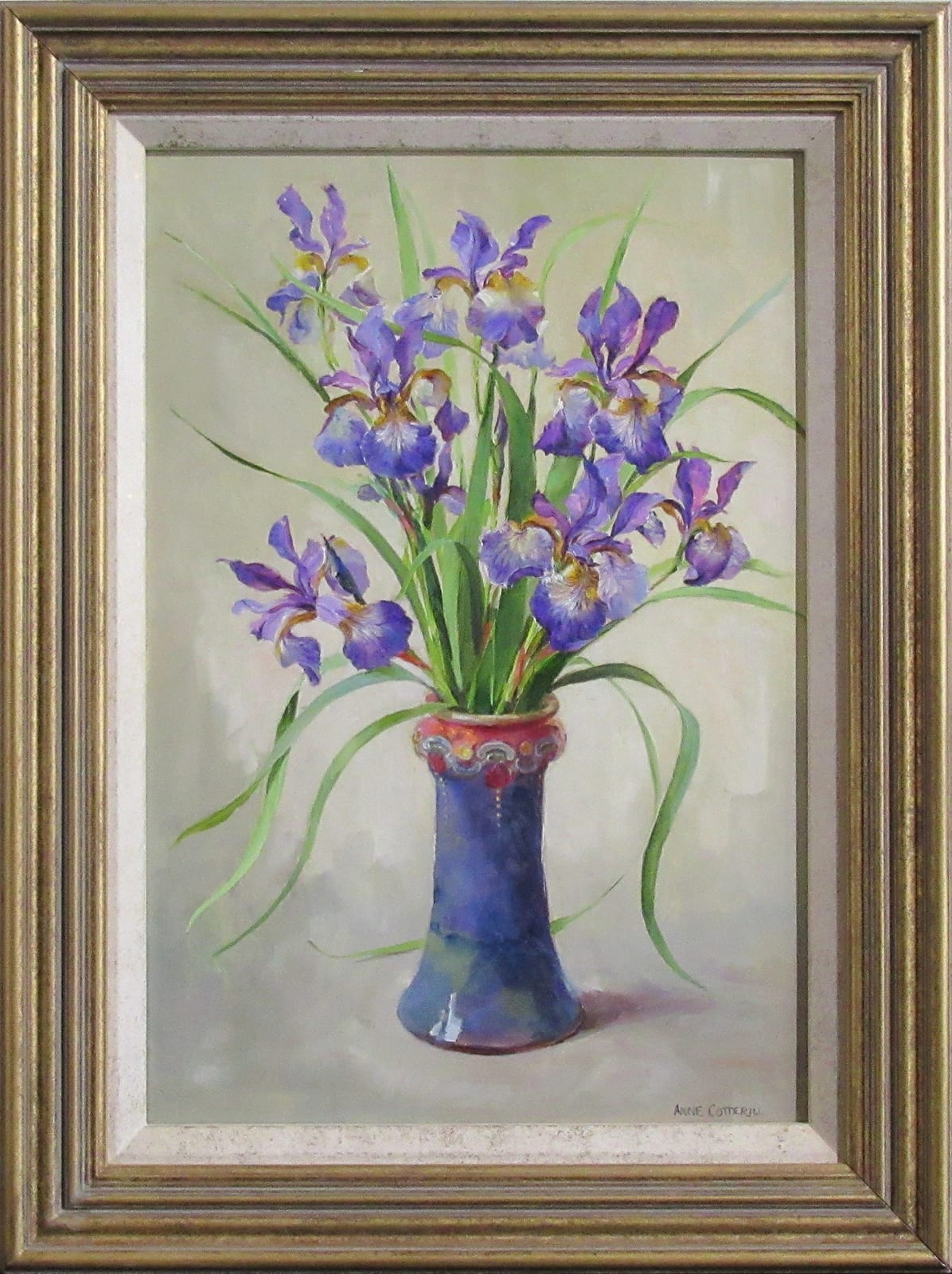 Anne Cotterill, Irises in a Royal Doulton vase