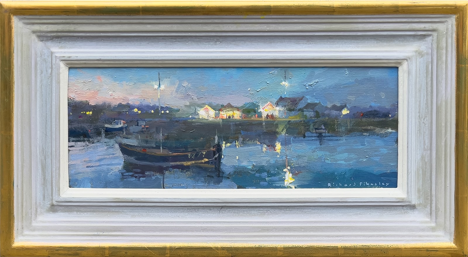 Richard Pikesley PPNEAC RWS, Lights Coming On, Bridport Harbour