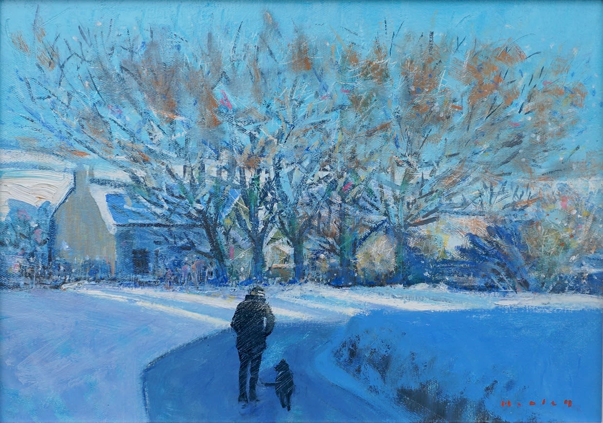 Mike Healey, Sunlit Road, Bend in Snow