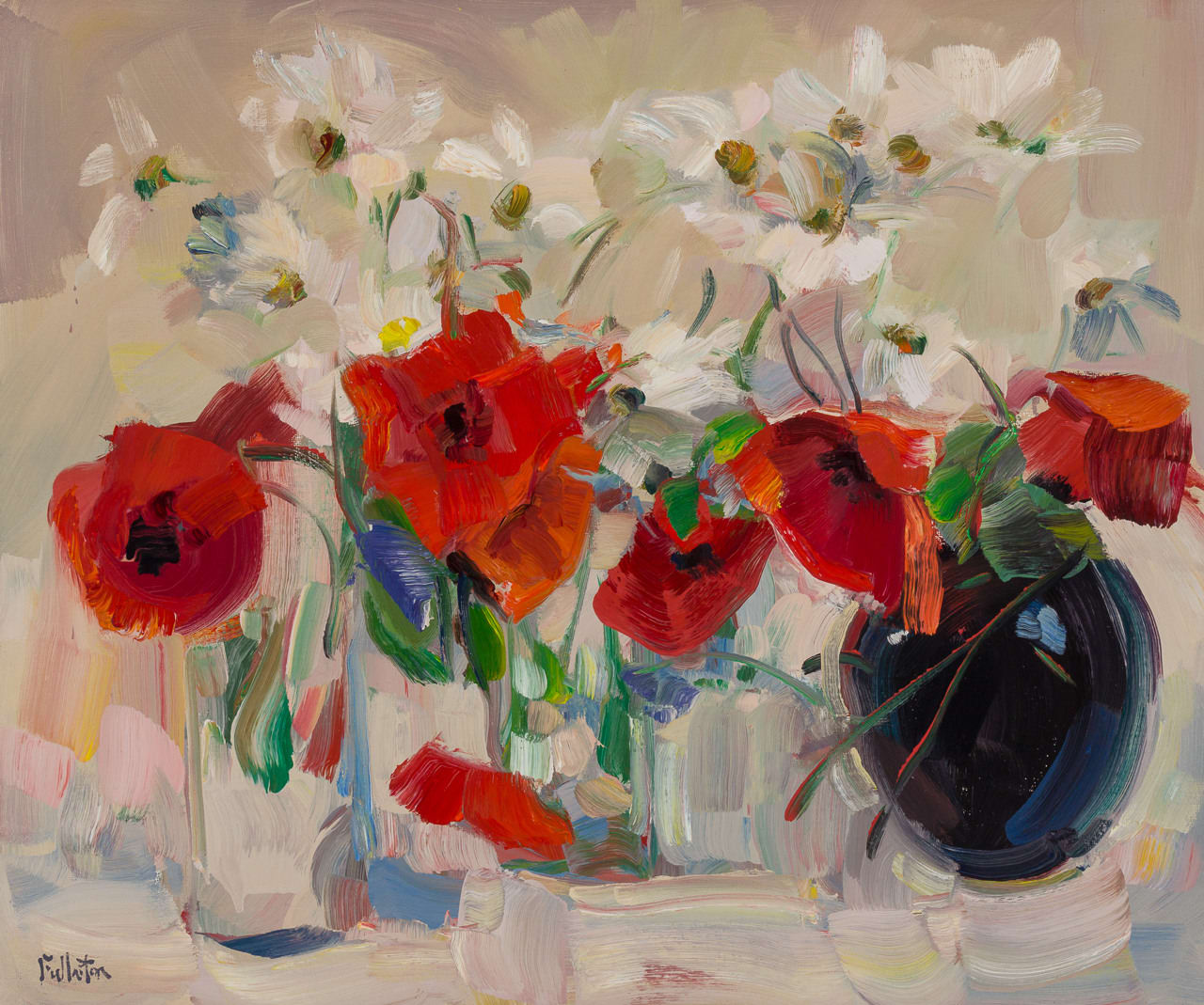 James Fullarton, Poppies with Black Vase