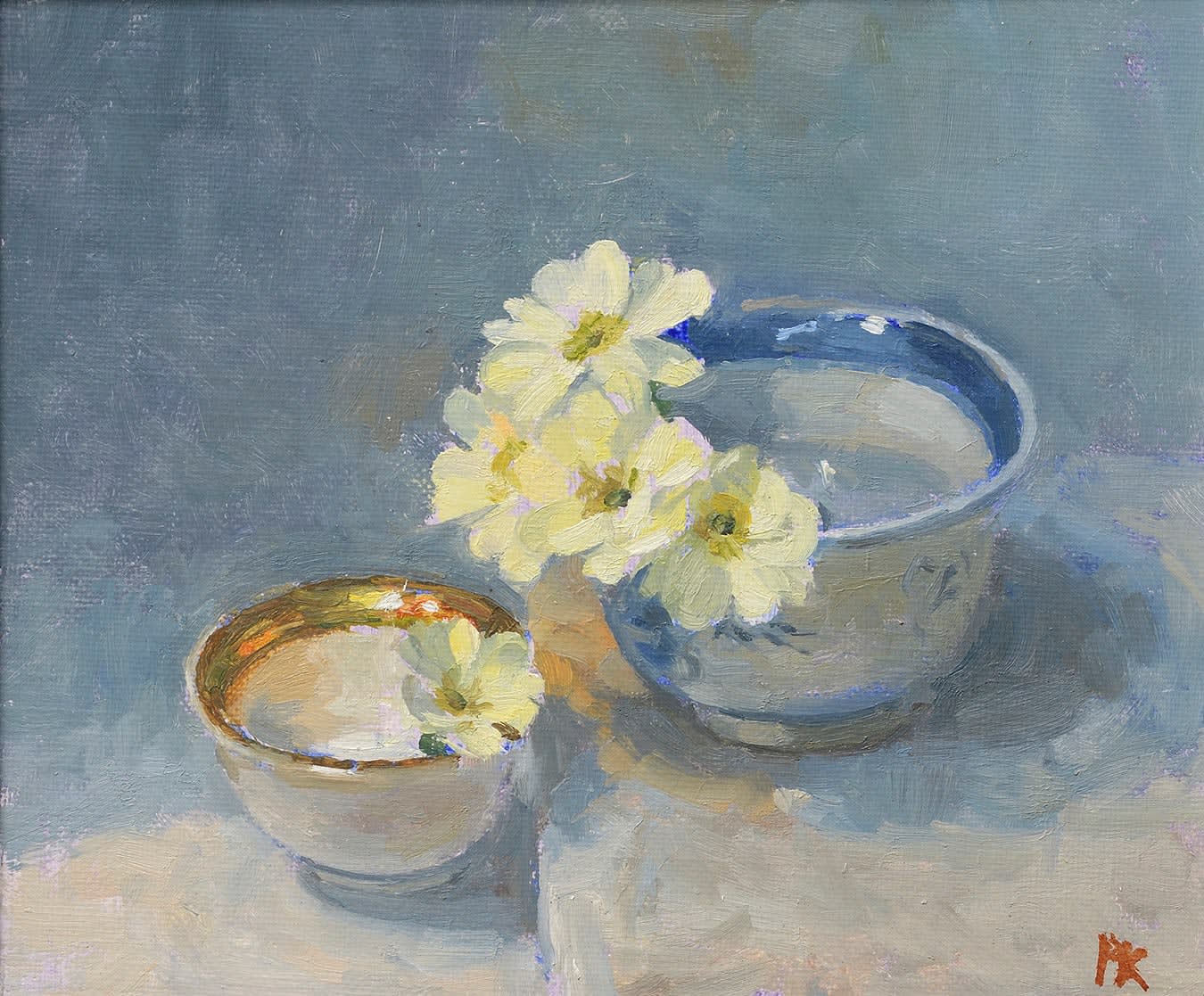 Pamela Kay ARCA RWS RBA NEAC, Primroses in Two Bowls
