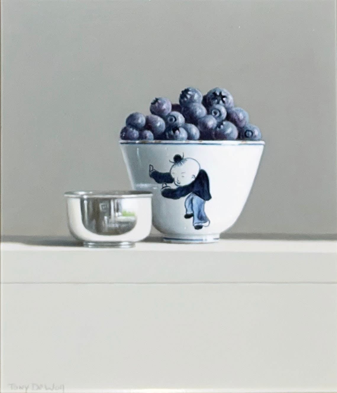 Tony de Wolf, Chinese and Silver Bowl with Blueberries