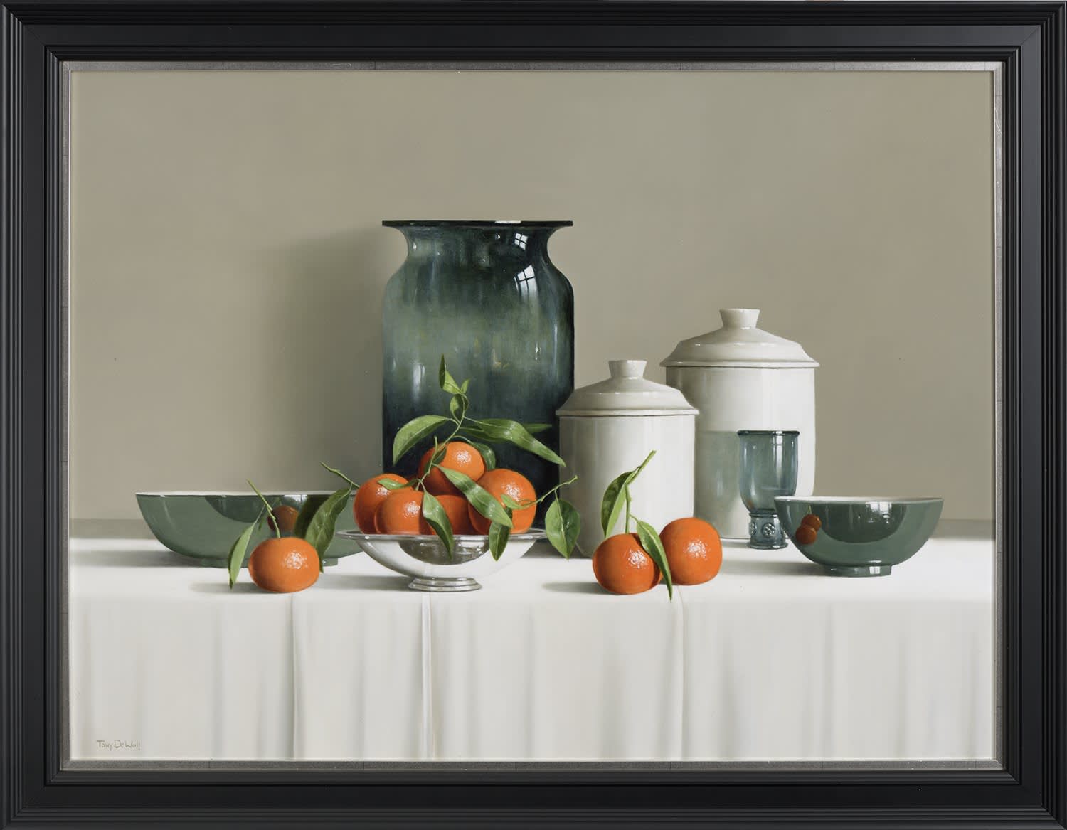 Tony de Wolf, Green and White Arrangement with Mandarins