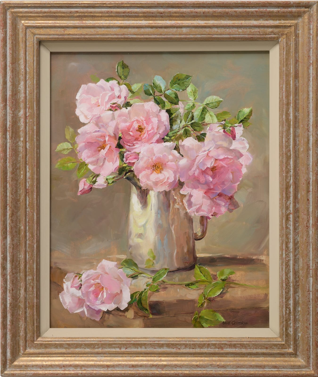 Anne Cotterill, Pink Roses in the Old Silver Jug